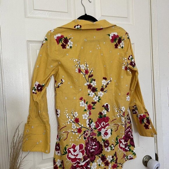 womens soft surrounding pagoda blouse yellow button up size medium m - Picture 6 of 8